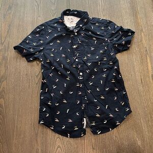 Original Penguin Black Surfer Print Button Up Short Sleeve Shirt Size S